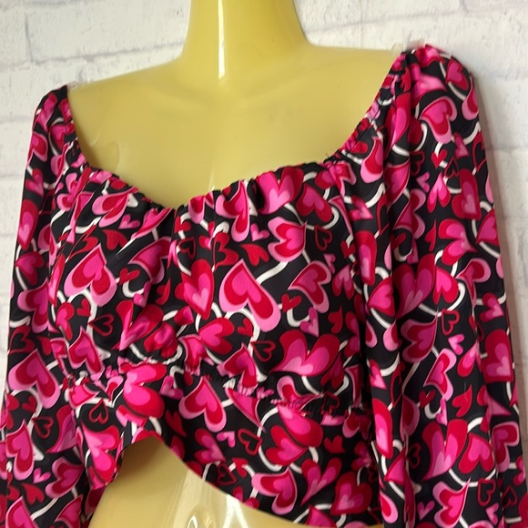 Madden NYC Heart Cropped Tie Back Shirt Size L Cute NWT - Picture 6 of 13